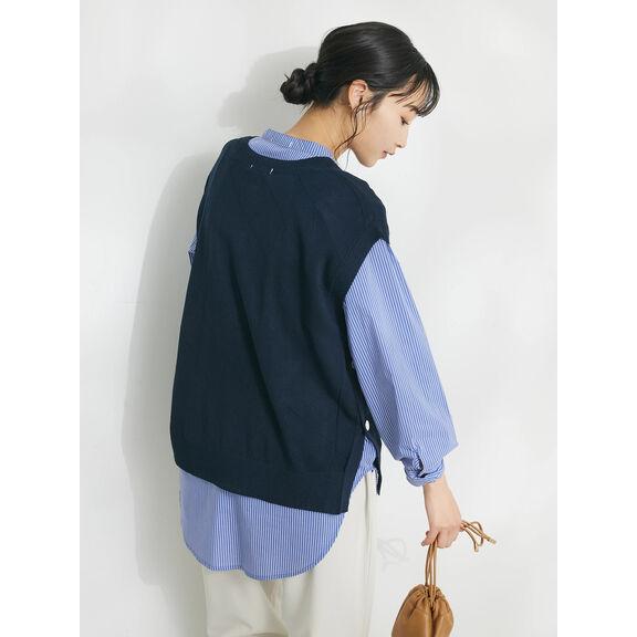 【CRAFT STANDARD BOUTIQUE】【洗える】ニットベスト+バンドカラーシャツ-SET｜stripeclubused｜05