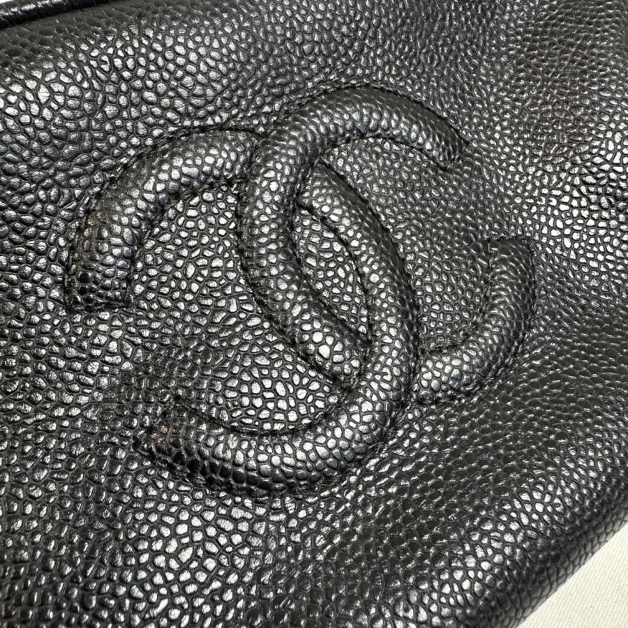 【極美品】シャネル キャビアスキン ポーチ ココマーク 黒 シリアルシールあり CHANEL（シャネル） 【返品OK】CHANEL ココマーク キャビアスキン