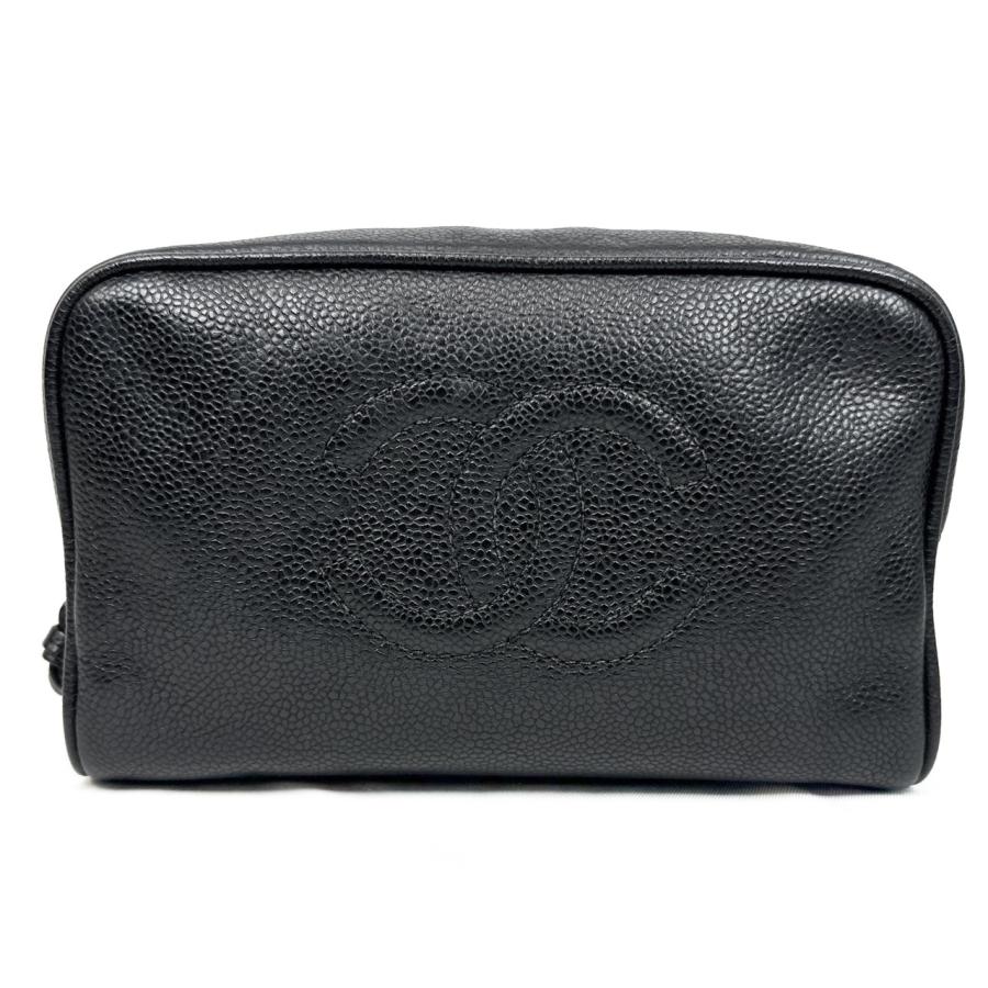 箱付き CHANEL シャネル キャビアスキン ココマーク ポーチ ゴールド金具 CHANEL（シャネル） 【返品OK】CHANEL ココマーク キャビアスキン
