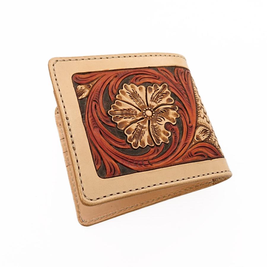 KC,s ケイシイズ ビルフォールド サンタフェ クラフトデラックス 二つ折り 財布 レザー カービング 手染め コンパクト KPB009 | KC,s | 01