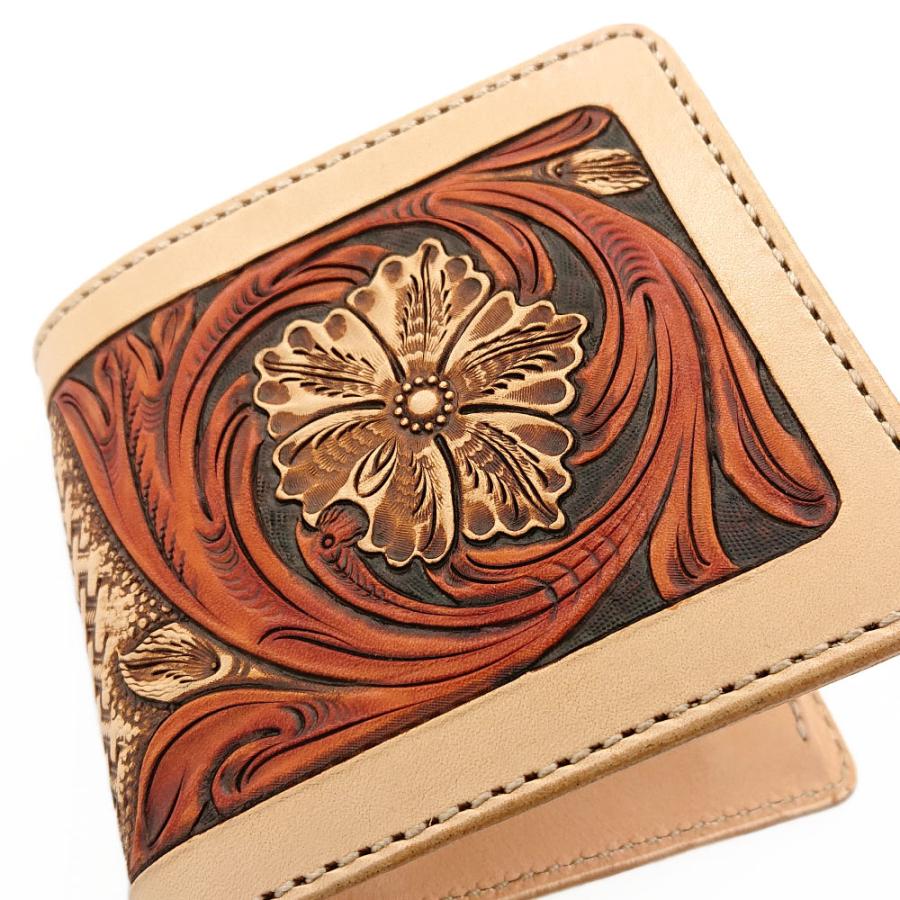 KC,s ケイシイズ ビルフォールド サンタフェ クラフトデラックス 二つ折り 財布 レザー カービング 手染め コンパクト KPB009 | KC,s | 02