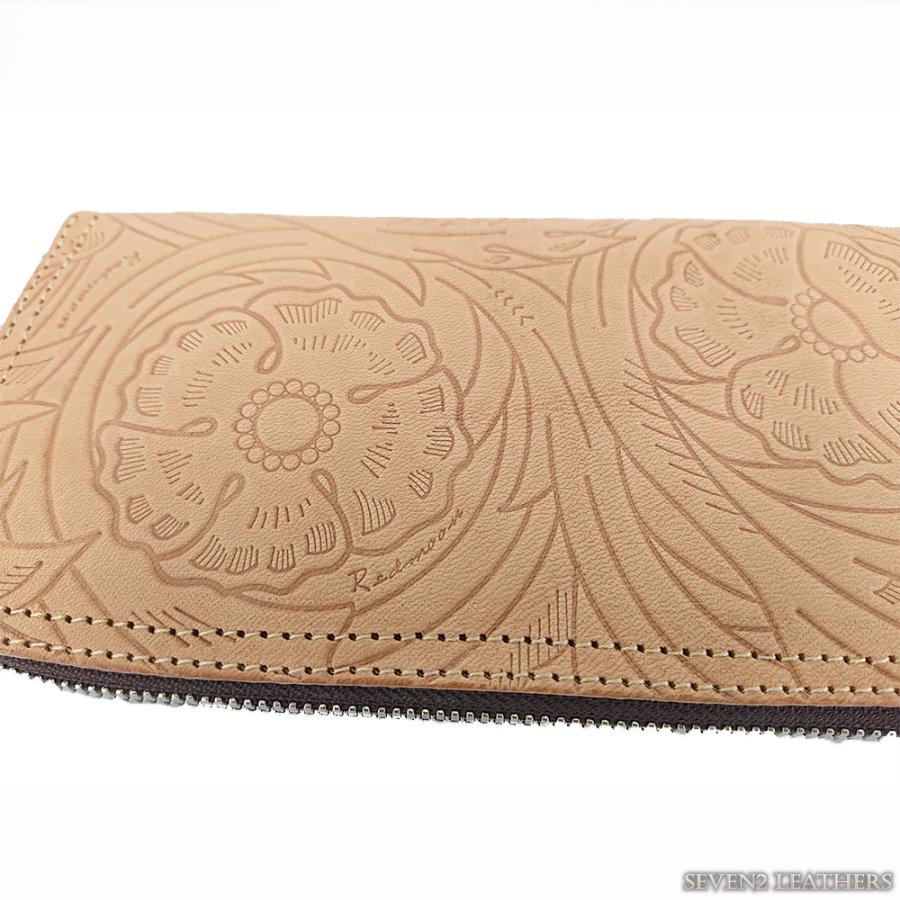 レッドムーン REDMOON 長財布 ロングウォレット レザーウォレット ラウンドファスナー 花柄 フローラル エンボス 全3色 男女兼用 牛革 本革 送料無料 | REDMOON | 04