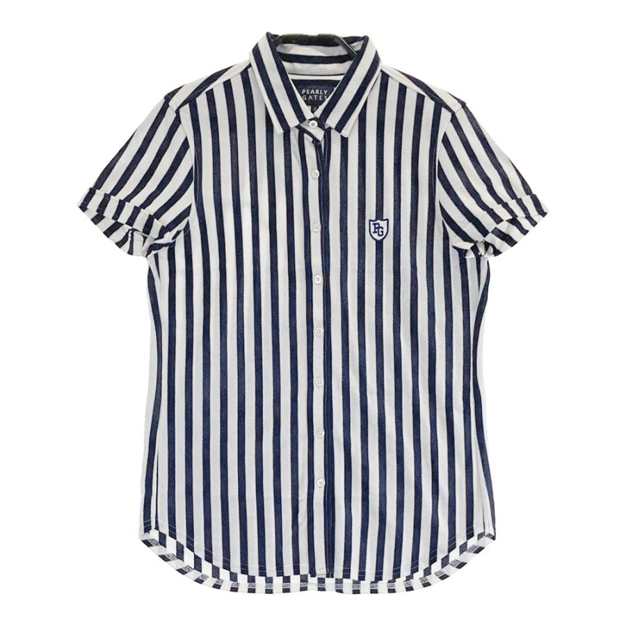 PEARLY GATES ストライプシャツ サイズ0 新品未使用品 PEARLY GATES パーリーゲイツ 半袖シャツ ストライプ ネイビー系 0