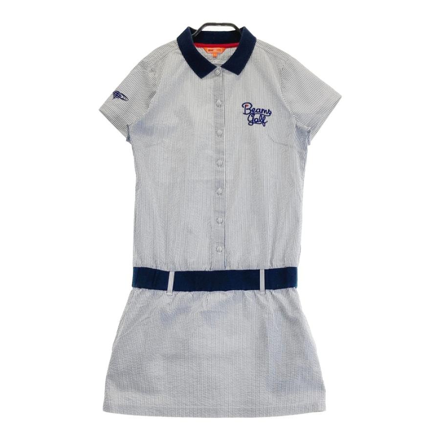 BEAMS GOLF ビームスゴルフ シアサッカー 半袖ワンピース ネイビー系 L