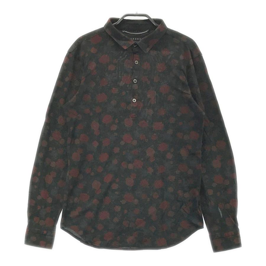 【レオナール】袖2way ポロシャツ ゴルフウェア ブラック 花柄 総柄 ロゴ レオナール】袖2way ポロシャツ ゴルフウェア ブラック 花柄 総
