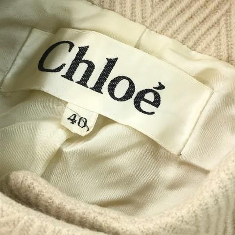 CHLOE クロエ 520-61143 スタンドカラーロングコート キャメルヘア ヘリンボーン柄 ベージュ系 40 レディース｜stst-used｜05