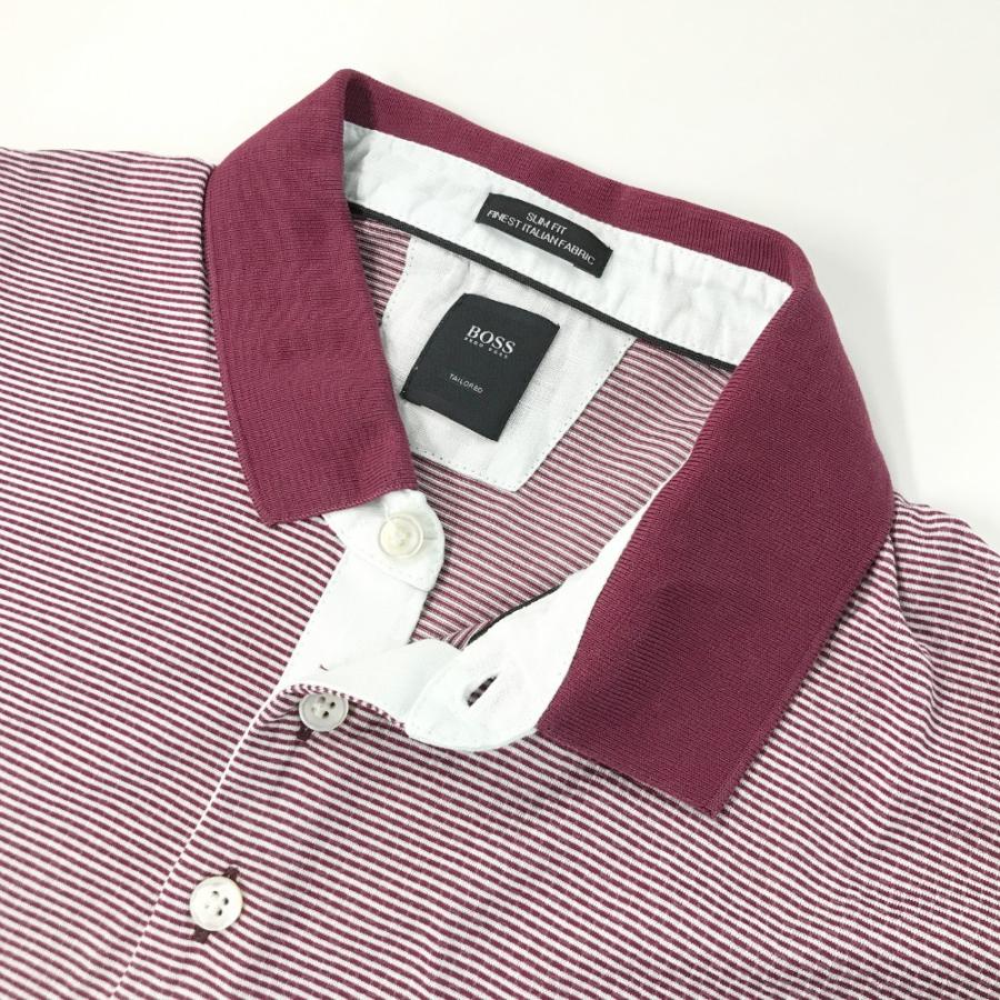 HUGO BOSS（ヒューゴ・ボス） 半袖ポロシャツ ボーダー パープル系 M 