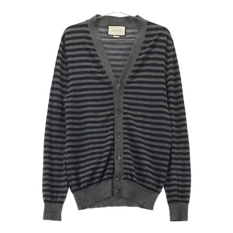 GUCCI グッチ 430068 カーディガン ボーダー グレー系 L メンズ GUCCI グッチ 430068 カーディガン ボーダー グレー系 L メンズ