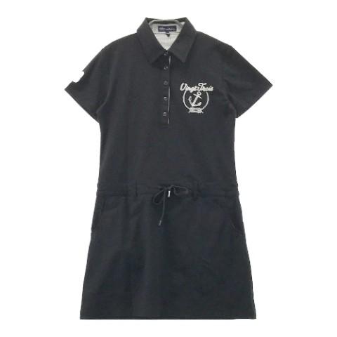 23区GOLF ニジュウサンクゴルフ 半袖ポロ ワンピース ブラック系 S-M  