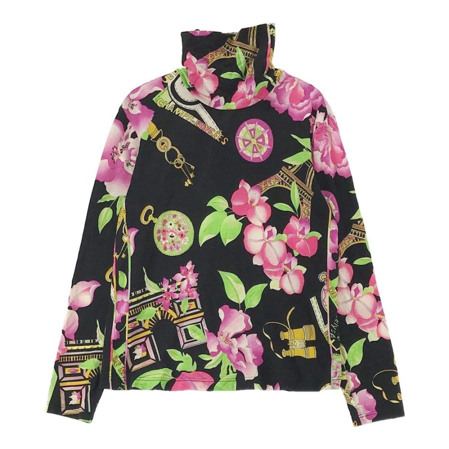 レオナールフレーム花柄可愛いピンクハイネックロングTシャツ