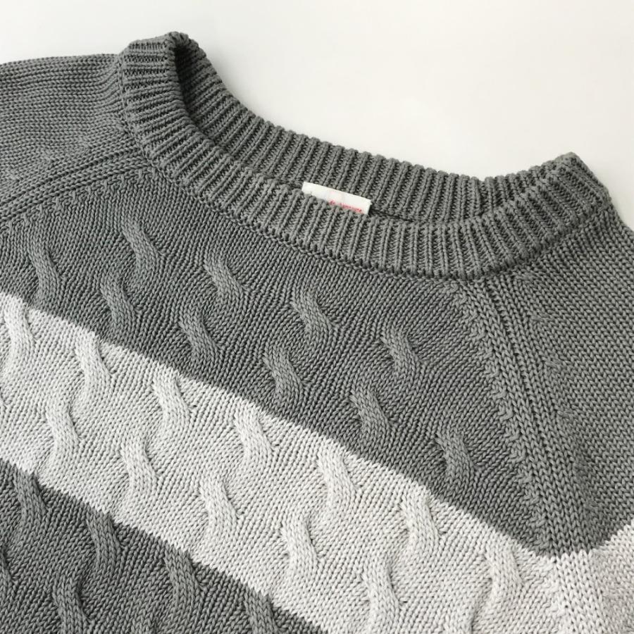 Letroyes ル トロワ 長袖 ニットセーター ボーダー柄 グレー系 M 