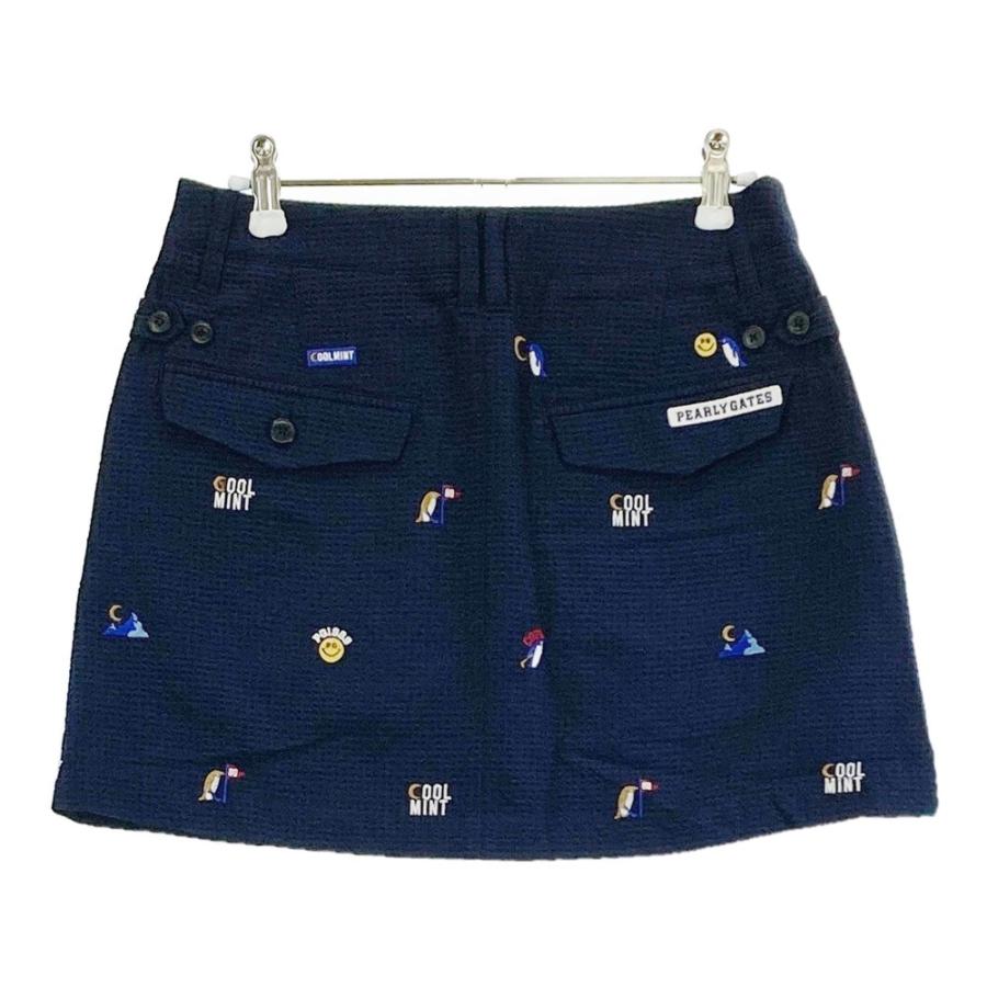 【美品】PEARLY GATES パーリーゲイツ ×COOL MINT シアサッカースカート  ネイビー系 0 ゴルフウェア レディースの画像