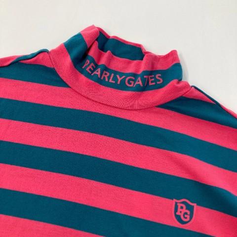 【新品】PEARLY GATES パーリーゲイツ 2021年モデル ハイネック長袖Tシャツ ボーダー柄 ピンク系 0 ゴルフウェア レディースの画像