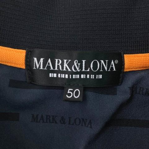 MARK\u0026LONA マークアンドロナ 2023年モデル 長袖ポロシャツ ロゴ 総柄 ネイビー系 50 ゴルフウェア メンズの画像