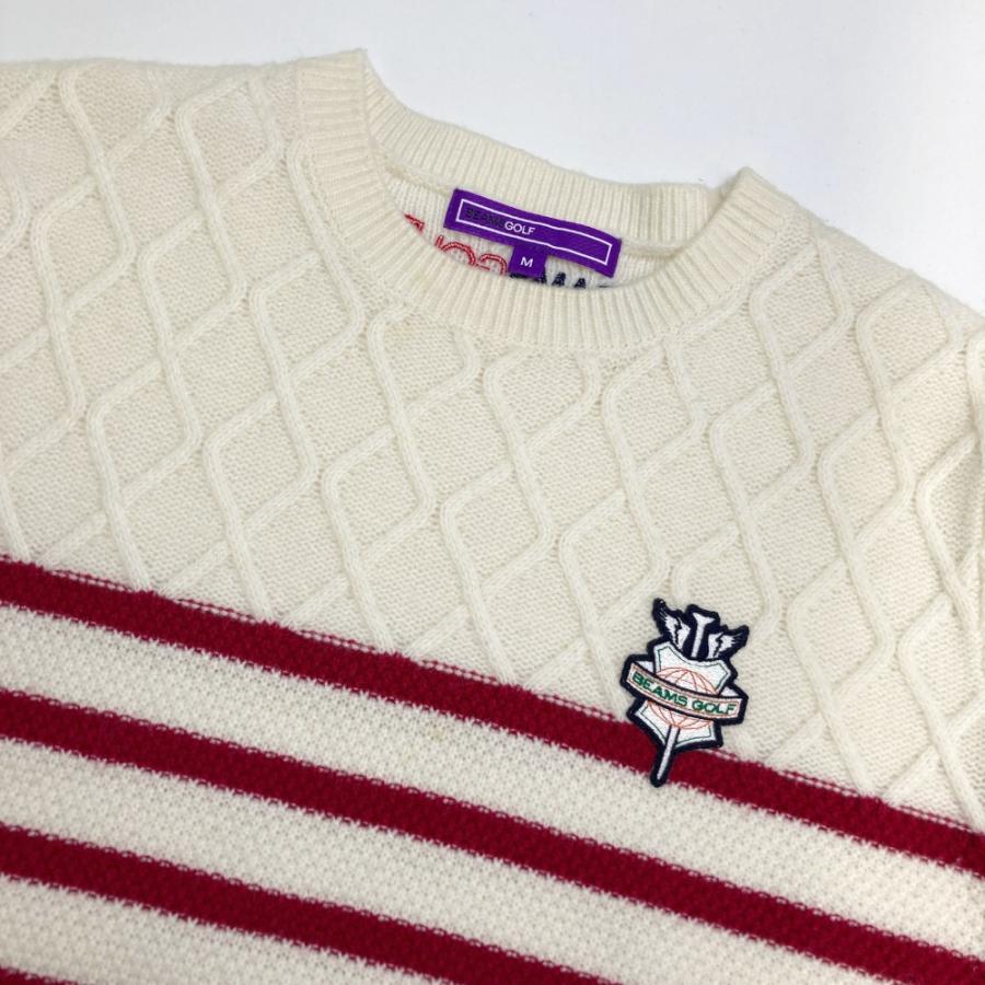BEAMS GOLF ビームスゴルフ  ウール混 ニットセーター ボーダー柄 ホワイト系 M ゴルフウェア レディース_2
