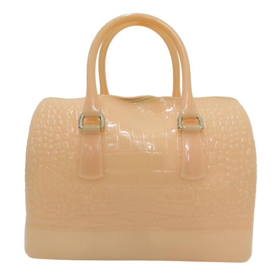 FURLA フルラ キャンディバッグ クロコ型押し ベージュ系