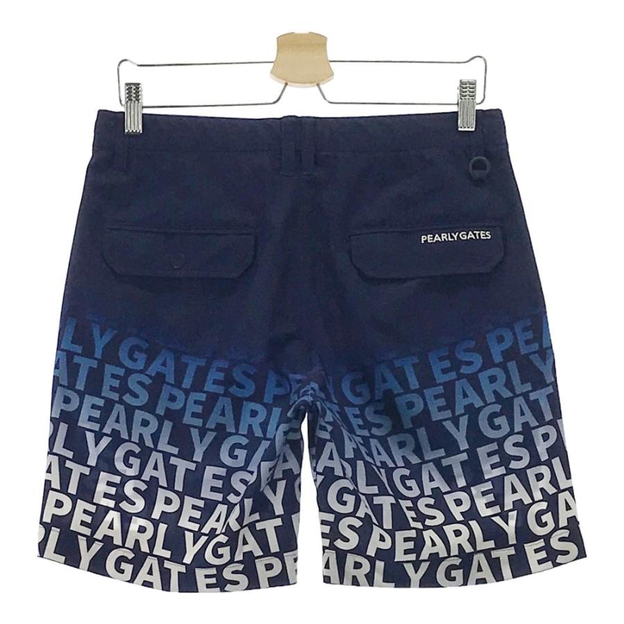 【美品】パーリーゲイツ ロゴ総柄ハーフパンツ 4 二重織遮熱 ストライプ ロゴ柄プリントショートパンツ(ハーフ