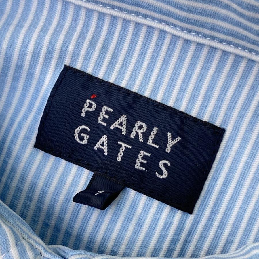 PEARLY GATES - パーリーゲイツ  半袖スポーツシャツ 片方ロゴタイプ 縞模様柄 青み系 1 ゴルフ御召しもの レディース