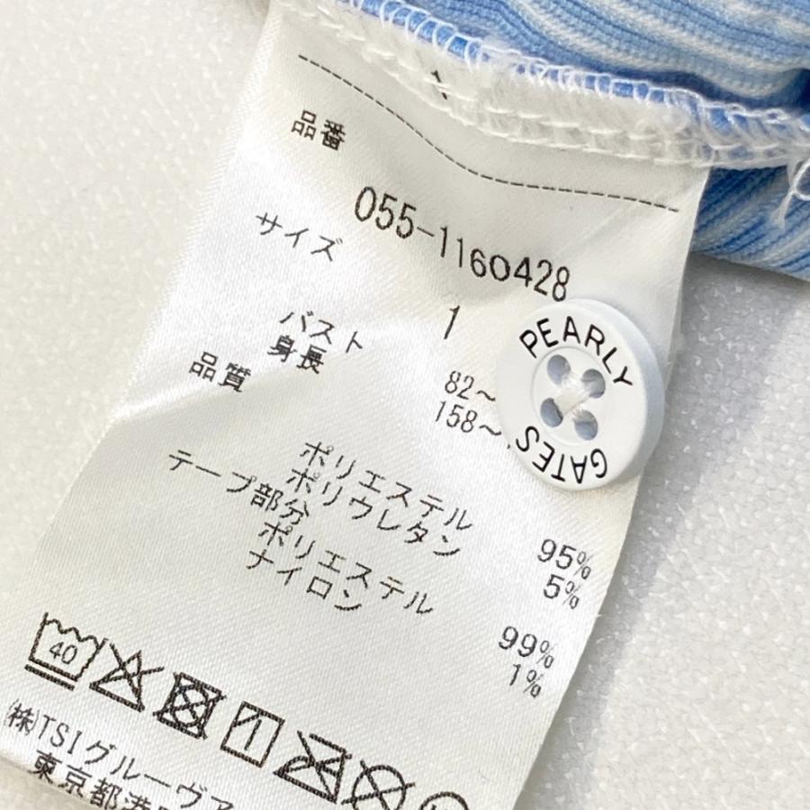 PEARLY GATES - パーリーゲイツ  半袖スポーツシャツ 片方ロゴタイプ 縞模様柄 青み系 1 ゴルフ御召しもの レディース