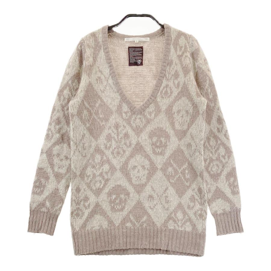 MARK&LONA マークアンドロナ ニットセーター スカル 総柄 ベージュ系 M  