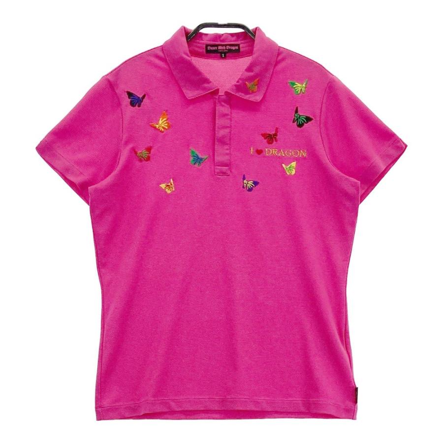 Dance With Dragon ゴルフウェア レディース ポロシャツ Dance With Dragon（ダンスウィズドラゴン） 半袖ポロシャツ 蝶刺繍
