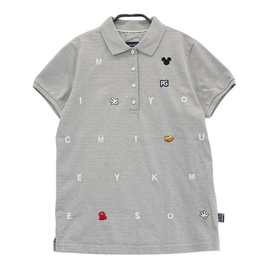 【パーリーゲイツ】フロッキー ロゴ 半袖ポロ ワンピース ゴルフ L グレー×黒 パーリーゲイツ】フロッキー ロゴ 半袖ポロ ワンピース ゴルフ L