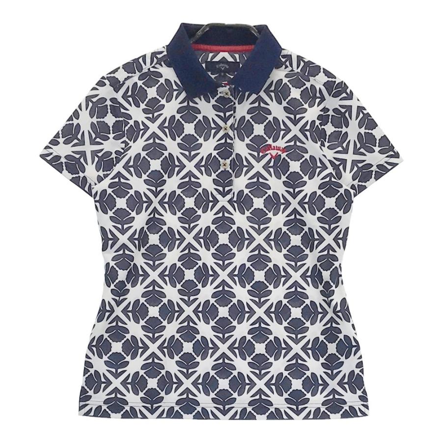 サイズ：L CALLAWAY キャロウェイ  半袖ポロシャツ 花 総柄 ホワイト系 [240101417944] ゴルフウェア レディース ストスト CALLAWAY キャロウェイ 半袖ポロシャツ 花 総柄 ホワイト系