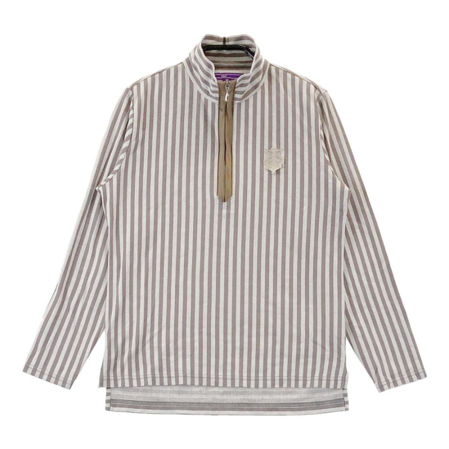 サイズ：L BEAMS GOLF ビームスゴルフ  ハーフジップ長袖Tシャツ ストライプ柄 パープル系 [240101433978] ゴルフウェア レディース ストスト BEAMS GOLF ビームスゴルフ ハーフジップ 長袖Tシャツ