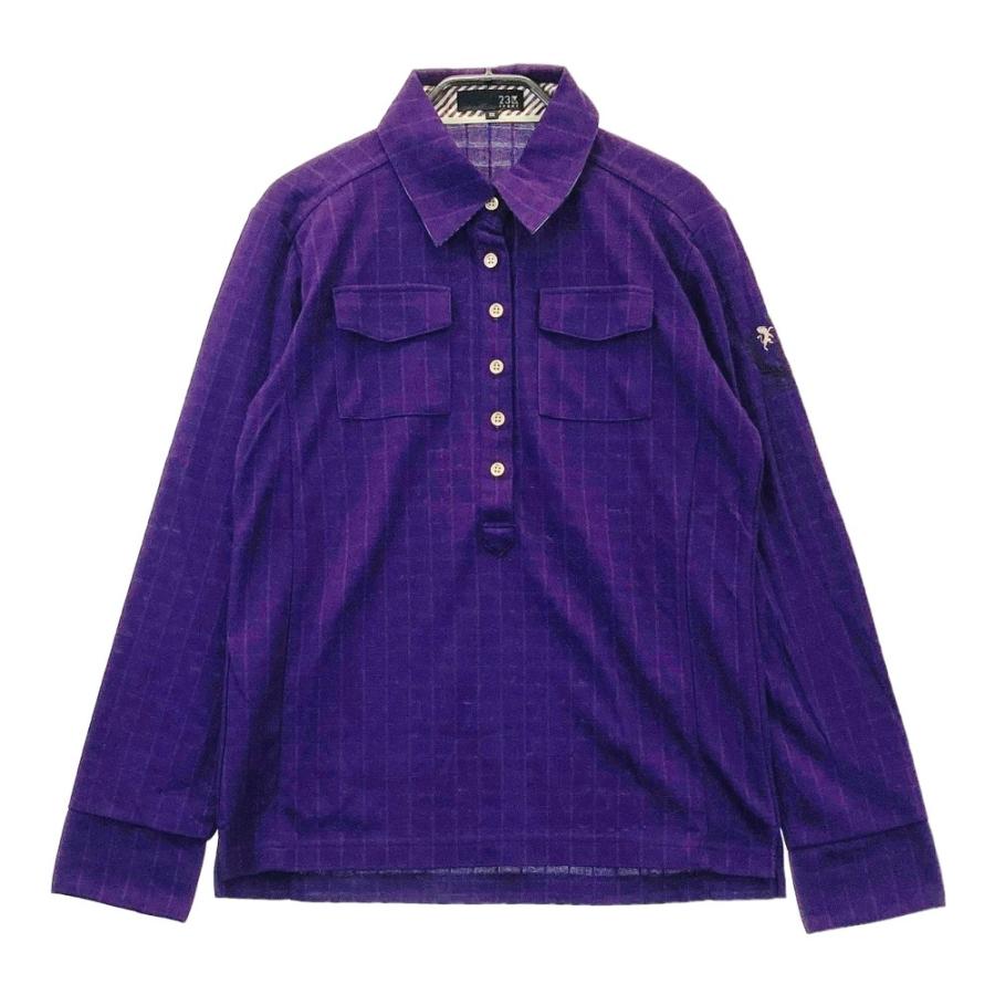 23区 SPORT スポーツ 長袖ポロシャツ ストライプ柄 パープル系 3