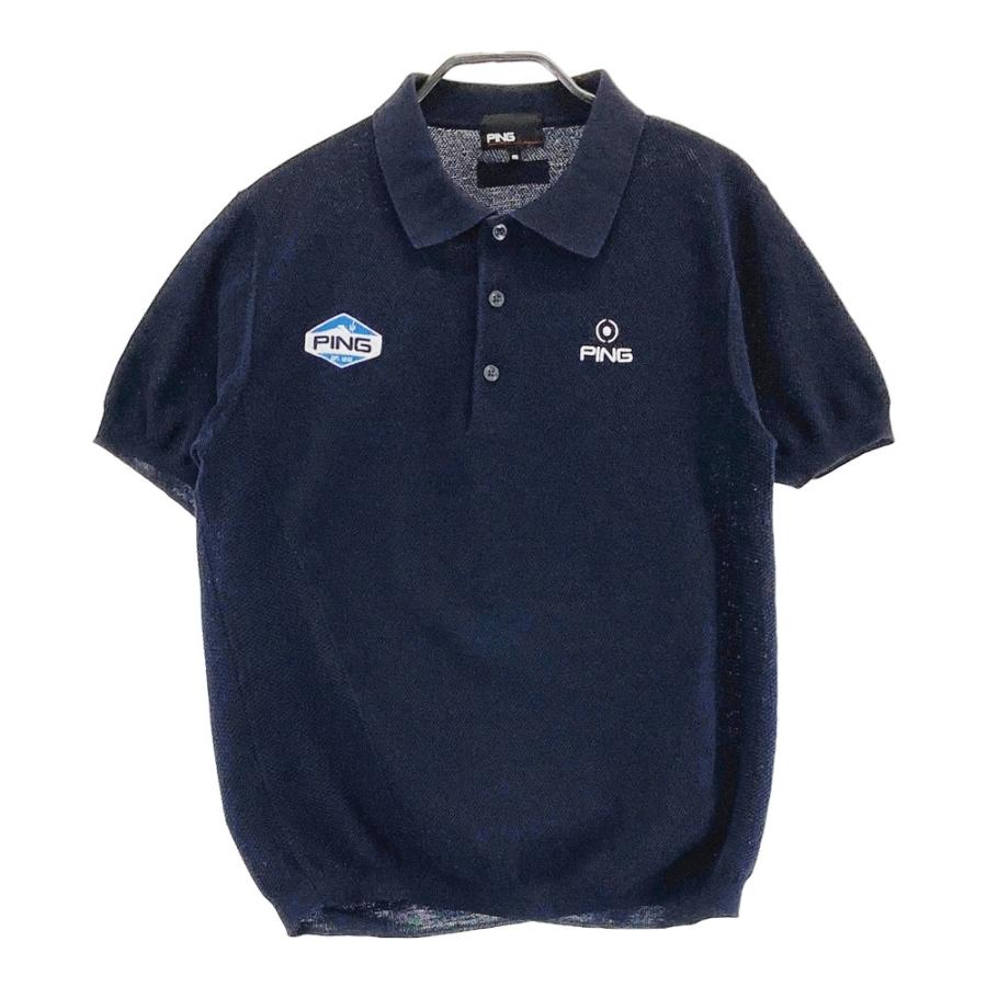 ピン　PING　ニット半袖ポロシャツ PING（ピン） ニット 半袖ポロシャツ ネイビー系 m ゴルフウェア