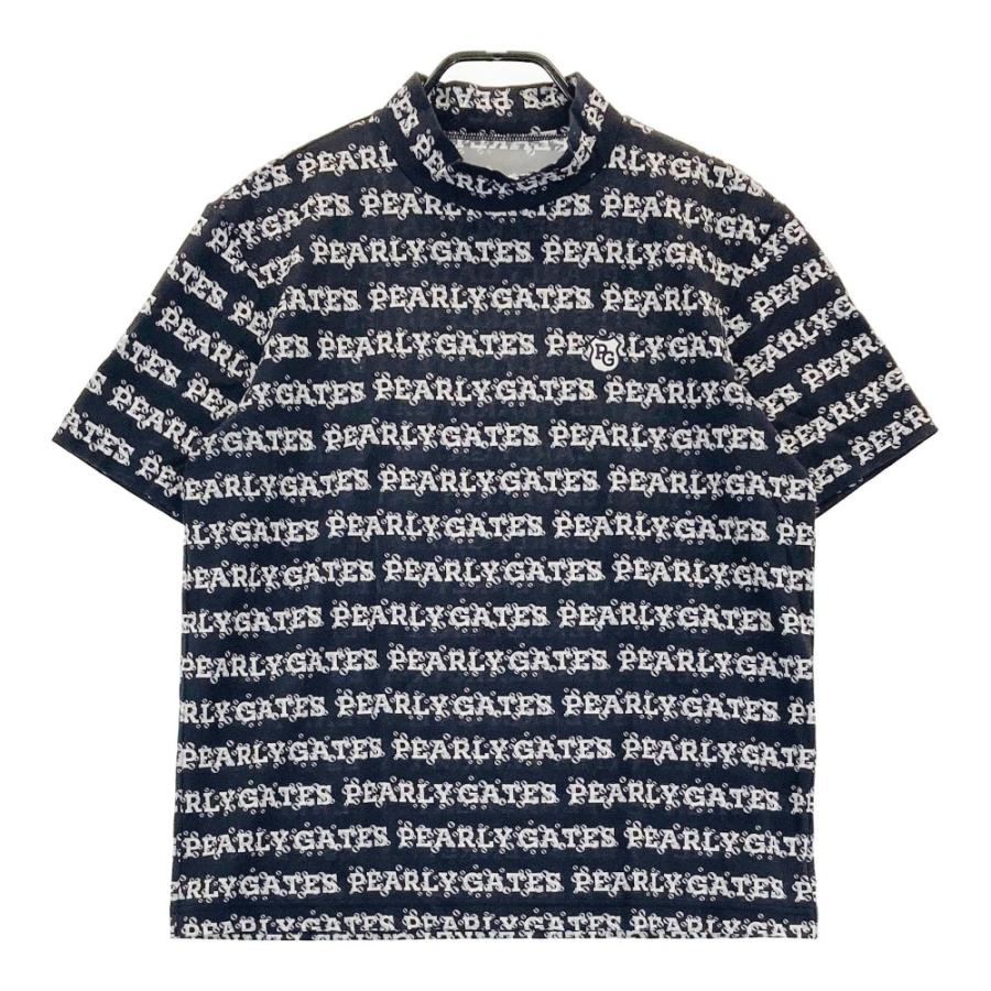 PEARLY GATES パーリーゲイツ モックネック半袖Tシャツ 総柄 ネイビー 