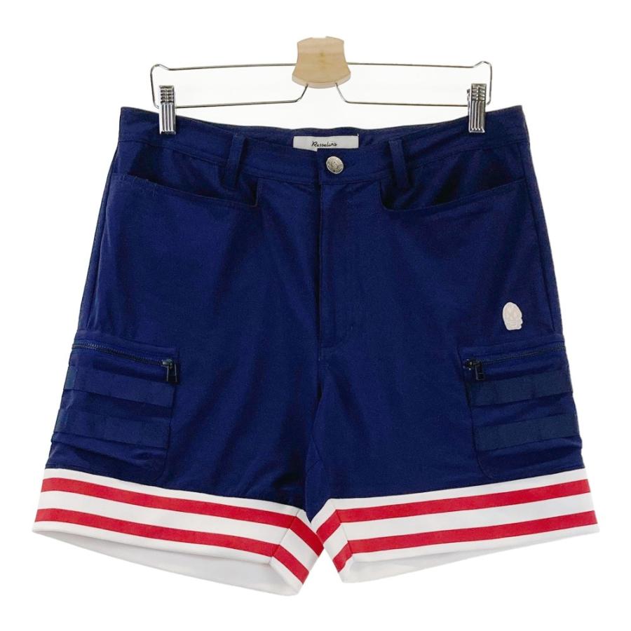 Russeluno ラッセルノ　メンズゴルフハーフパンツ　スカル刺繍パッチワーク Russeluno ラッセルノ メンズゴルフハーフパンツ スカル刺繍パッチ