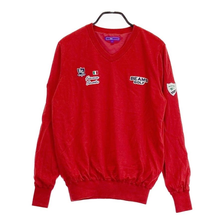 ビームスゴルフ　セーター　ニット　ハーフジップ　裏地付き　レッド　メンズ　XL ビームスゴルフ 裏地付 ハーフジップ ニットセーター レッド M メンズ