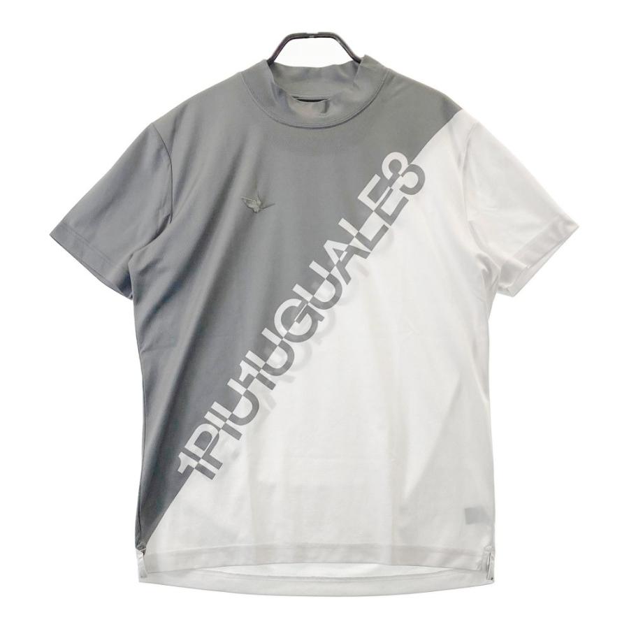 1PIU1UGUALE3 GOLF ハイネック 半袖Tシャツ ロゴ バイカラー グレー系  