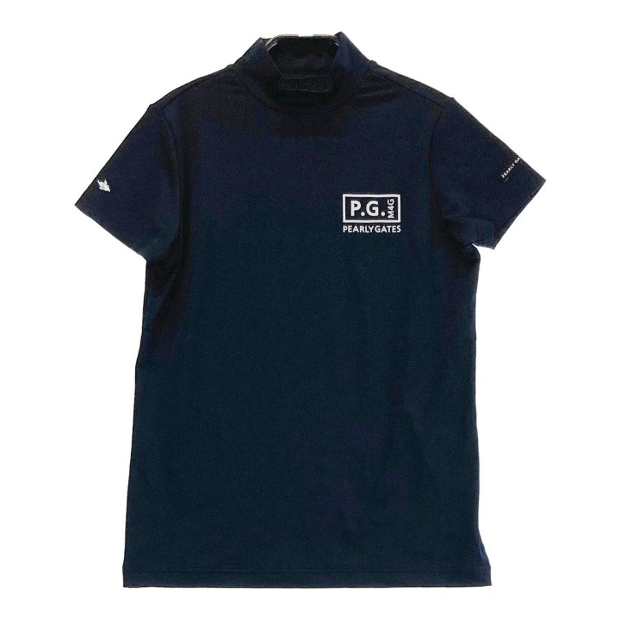 サイズ：0 PEARLY GATES パーリーゲイツ 2023年モデル ハイネック 半袖Tシャツ ロゴ  ネイビー系 [240101557652] ゴルフウェア レディース ストスト PEARLY GATES（パーリーゲイツ） 2023年モデル ハイネック 半袖Tシャツ