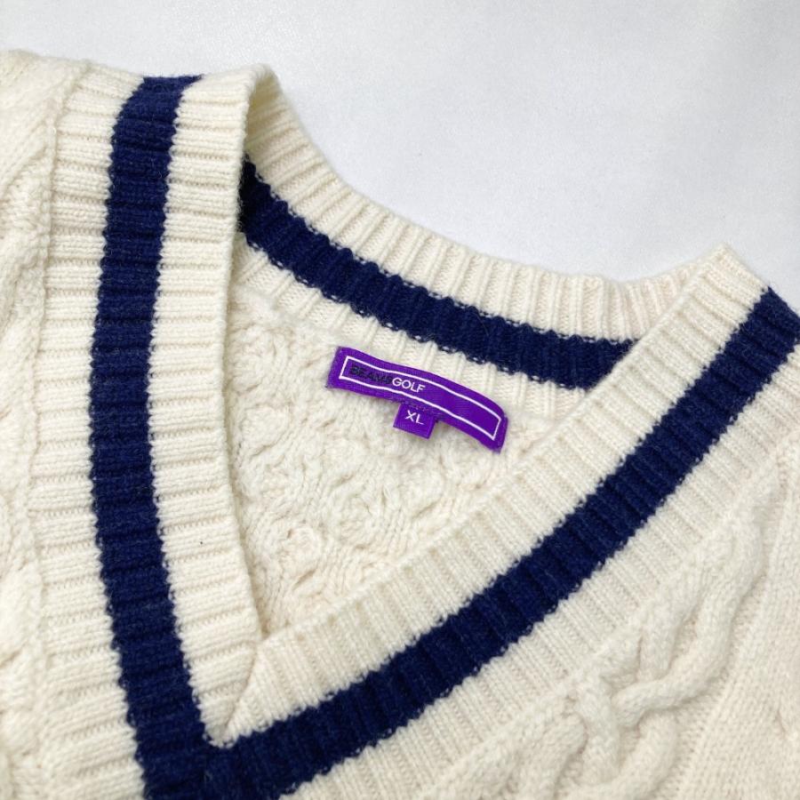BEAMS GOLF ビームスゴルフ ウール混 ニットセーター ホワイト系 XL  