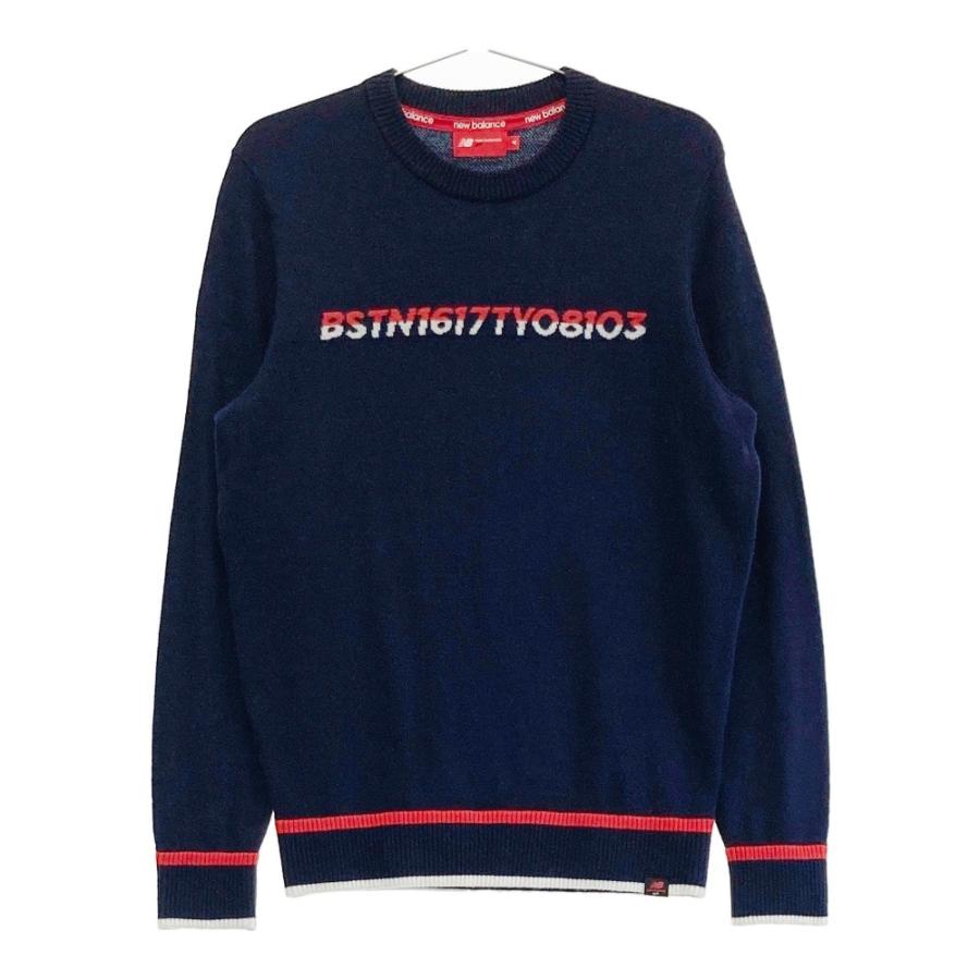 NEW BALANCE ニューバランス ウール混 ニットセーター ネイビー系 4