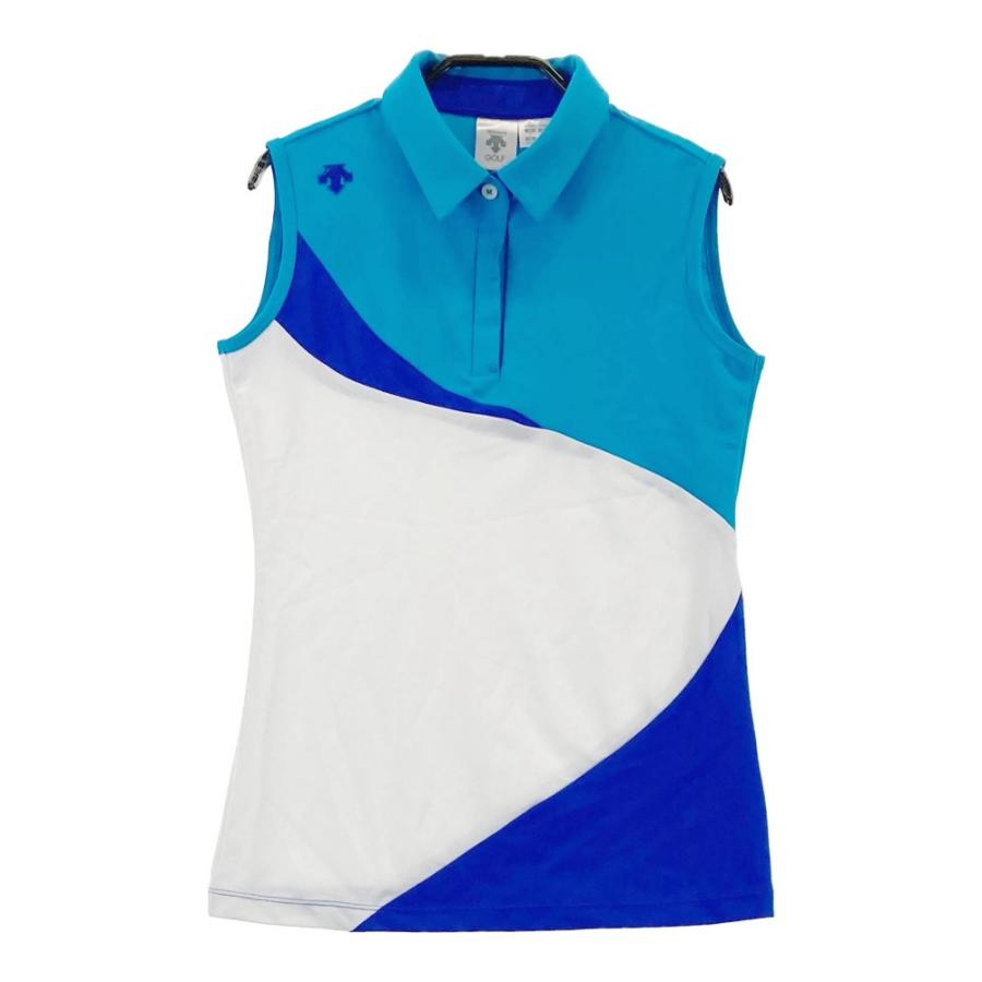 サイズ：M DESCENTE GOLF デサントゴルフ  ノースリーブポロシャツ  ブルー系 [240101439993] ゴルフウェア レディース ストスト DESCENTE GOLF デサントゴルフ ノースリーブポロシャツ ブルー系