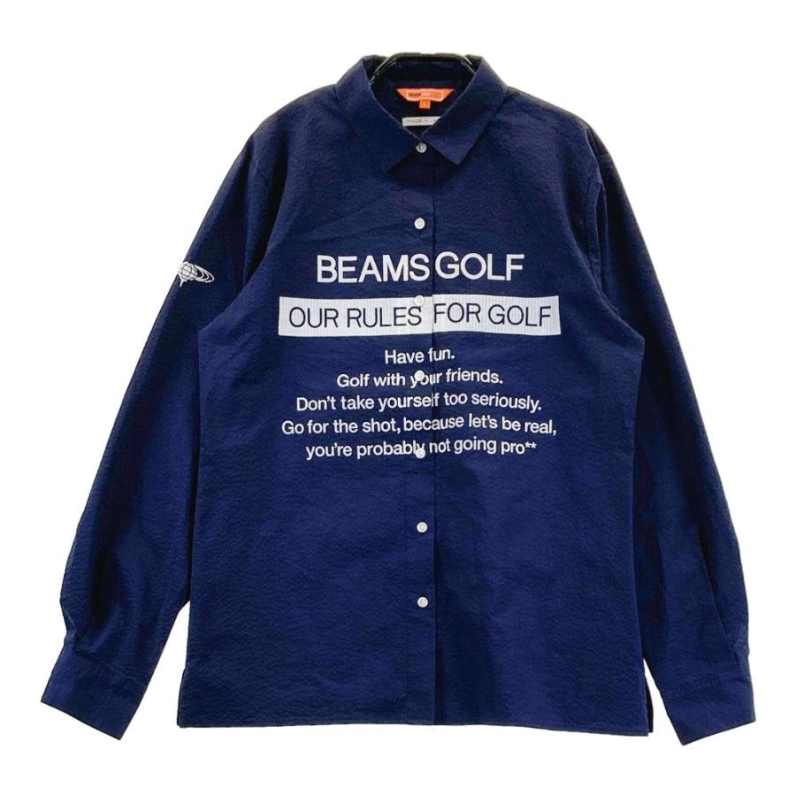 BEAMS GOLF ビームスゴルフ 切替 長袖シャツ メッセージプリント 