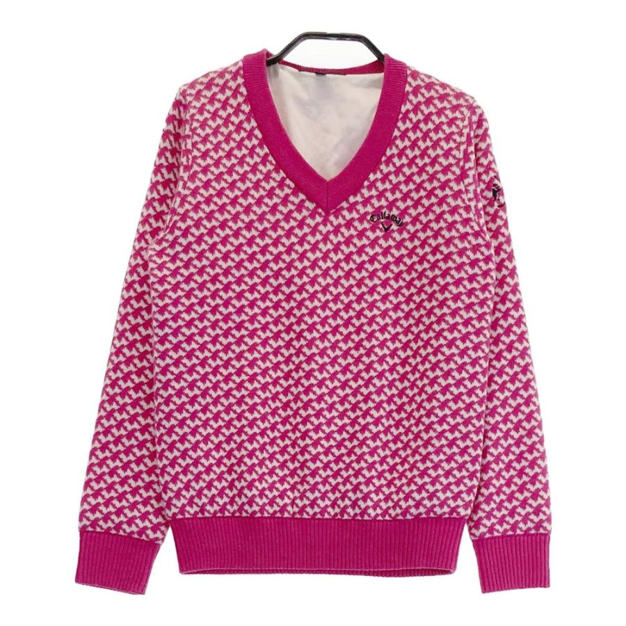 Callaway（キャロウェイ） Vネック ニットセーター 裏地付 総柄 ピンク