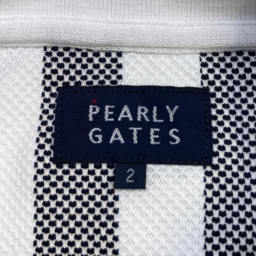 PEARLY GATES パーリーゲイツ 2023年モデル 半袖ポロシャツ ロゴ ストライプ柄 ホワイト系 2 ゴルフウェア レディースの画像
