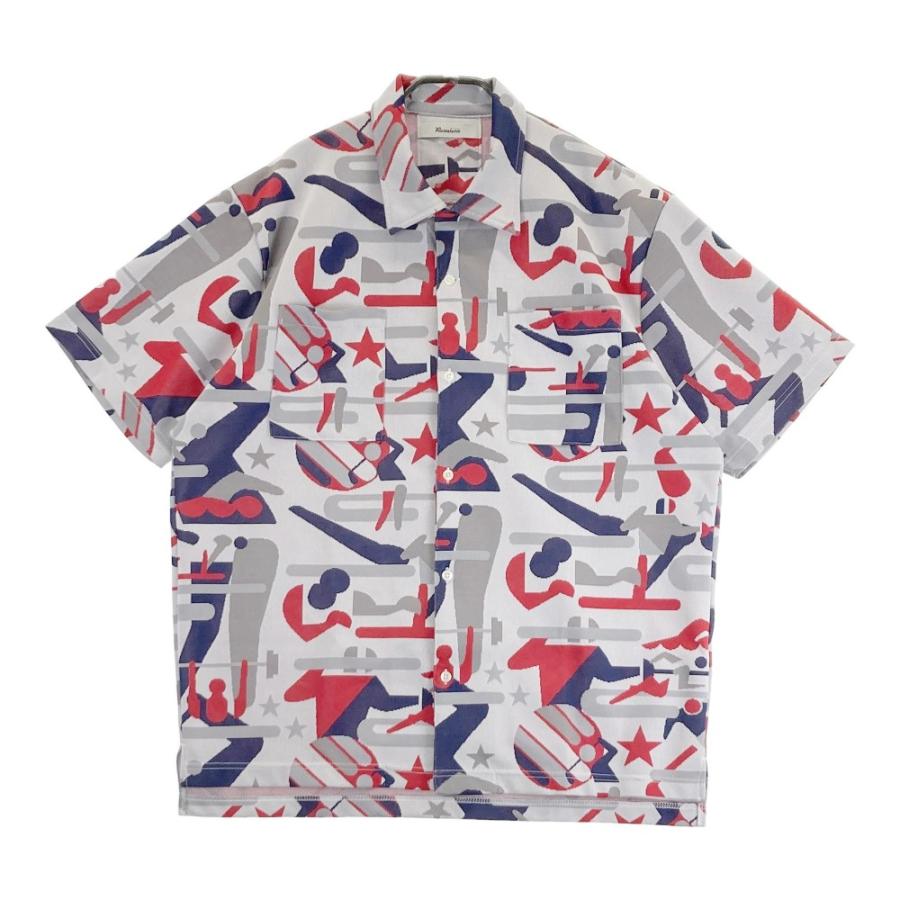 美品　RUSSELUNO ラッセルノ　メンズ　総柄　半袖シャツ　4 RUSSELUNO ラッセルノ 半袖シャツ 総柄 グレー系 7 ゴルフウェア