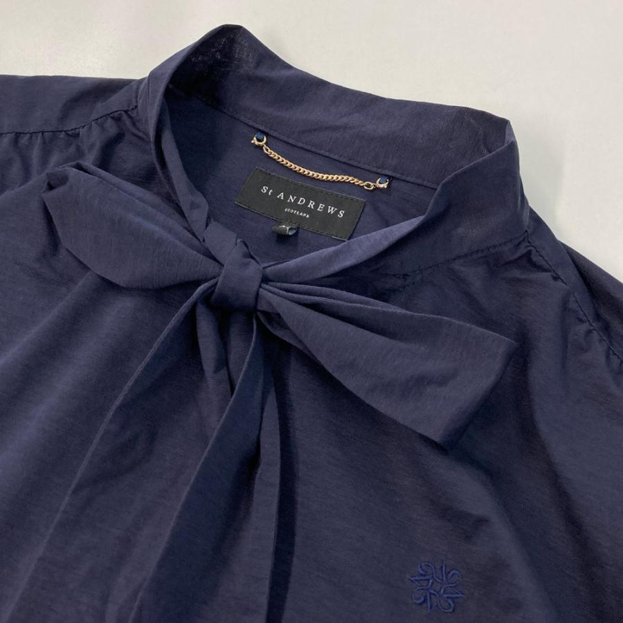 St ANDREWS セントアンドリュース リボンカラー 長袖シャツ ネイビー系