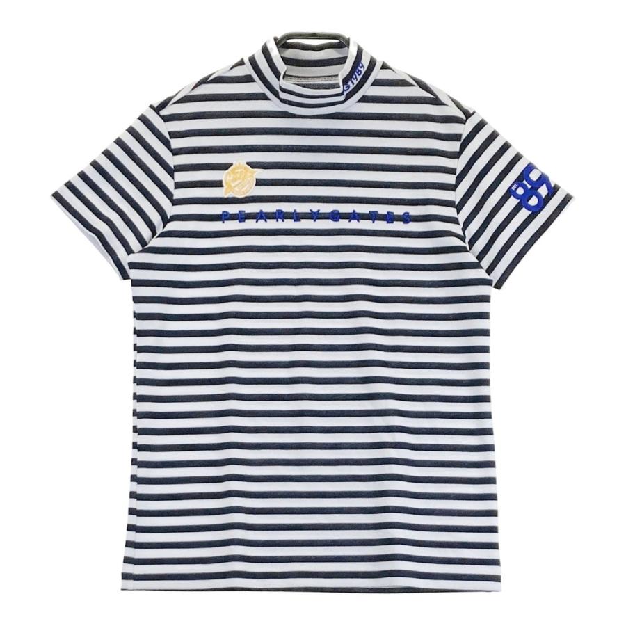 サイズ：1 PEARLY GATES パーリーゲイツ  ハイネック 半袖Tシャツ ボーダー柄 ホワイト系 [240101479120] ゴルフウェア レディース ストスト サイズ：1 PEARLY GATES パーリーゲイツ ハイネック 半袖Tシャツ