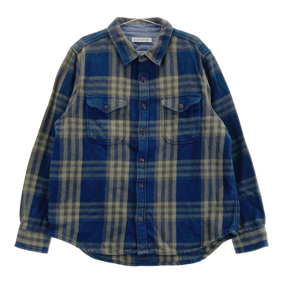 OUTERKNOWN アウターノウン 長袖シャツ チェック ネイビー系 XL メンズ 
