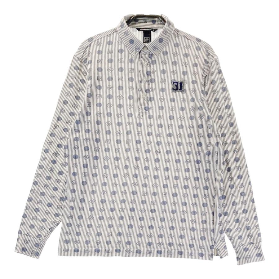 ZOY（ゾーイ） 長袖ポロシャツ ロゴ ストライプ ドット グレー系 1