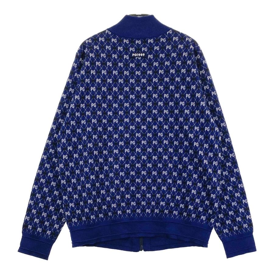 サイズ：6 PEARLY GATES パーリーゲイツ  ウール混 ニット ジップジャケット ロゴ 総柄 ネイビー系 [240101351050] ゴルフウェア メンズ ストスト PEARLY GATES パーリーゲイツ ウール混 ニット ジップジャケット