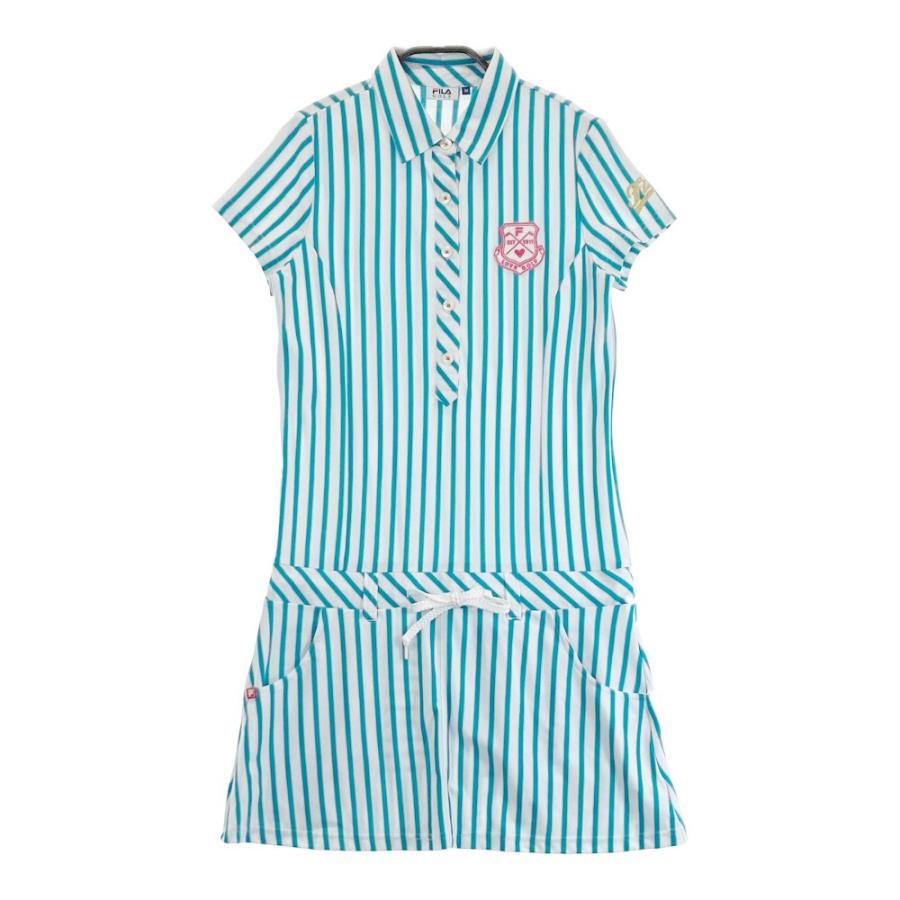 FILA GOLF フィラゴルフ 半袖ワンピース ストライプ柄 ブルー系 M