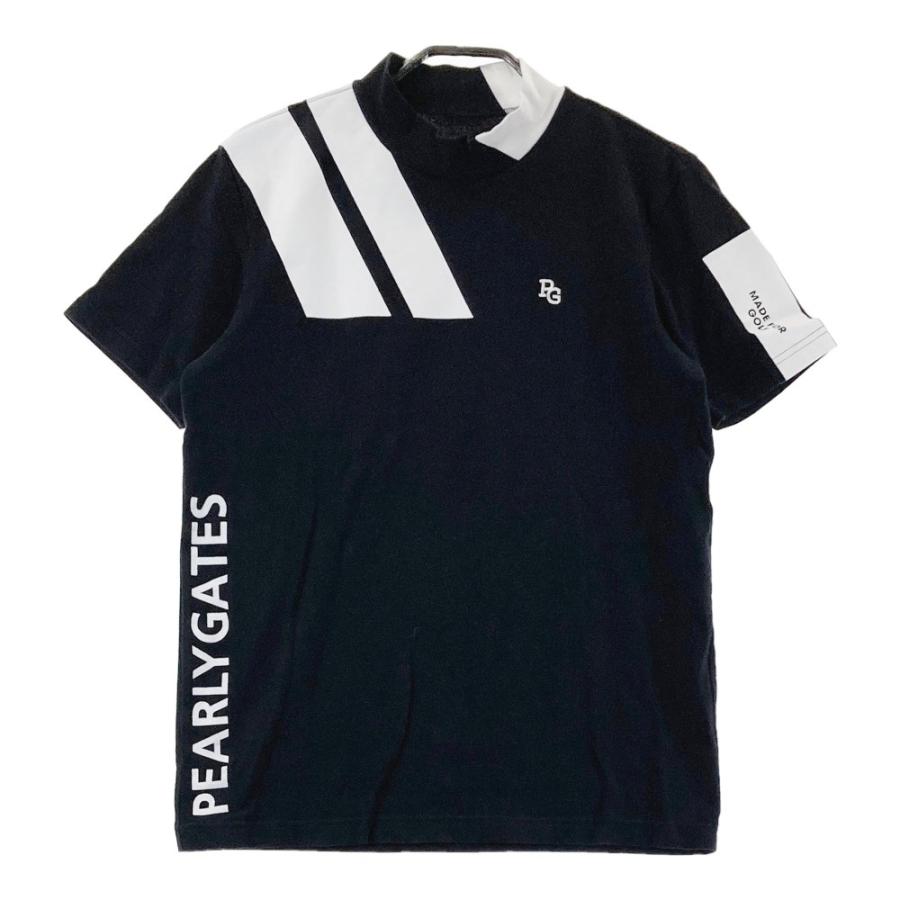 サイズ：4 PEARLY GATES パーリーゲイツ  ハイネック 半袖Tシャツ 総柄 ブラック系 [240101430221] ゴルフウェア メンズ ストスト PEARLY GATES パーリーゲイツ ハイネック 半袖Tシャツ ブラック
