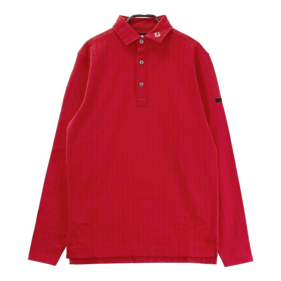 FootJoy（フットジョイ） 裏起毛 長袖ポロシャツ ストライプ柄 レッド